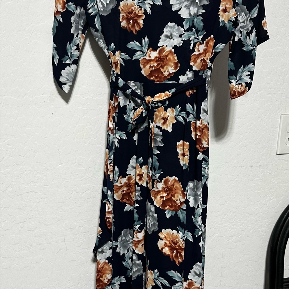 Peach Love California Navy Floral Short Sleeve high low dress